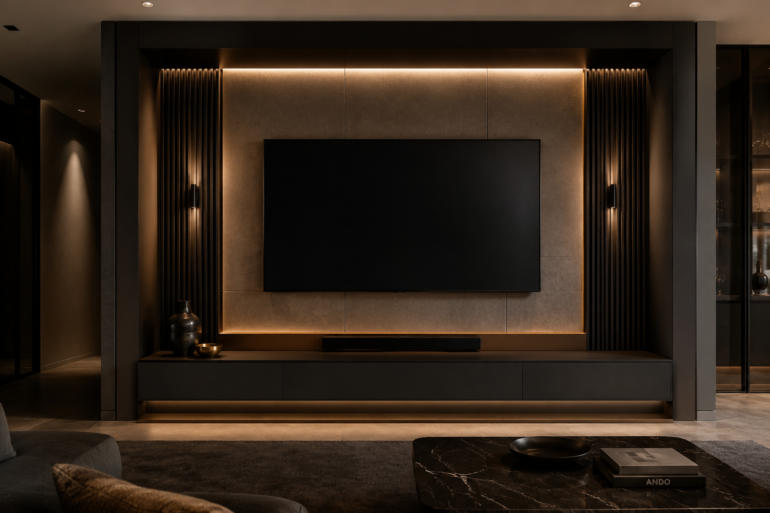 Media Wall terminada en una sala residencial